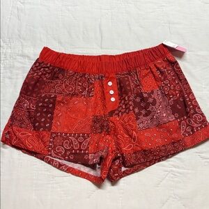 Zoe + Liv Red Paisley Patchwork Lounge/Pajama Shorts with Pockets! Small NWT